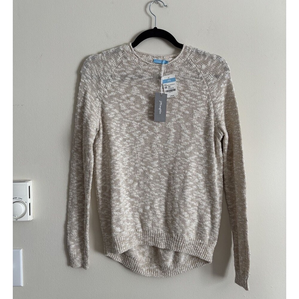 NWT $138 J McLaughlin Martie‎ Raglan Sleeve Crewneck Sweater XS Beige White Prep